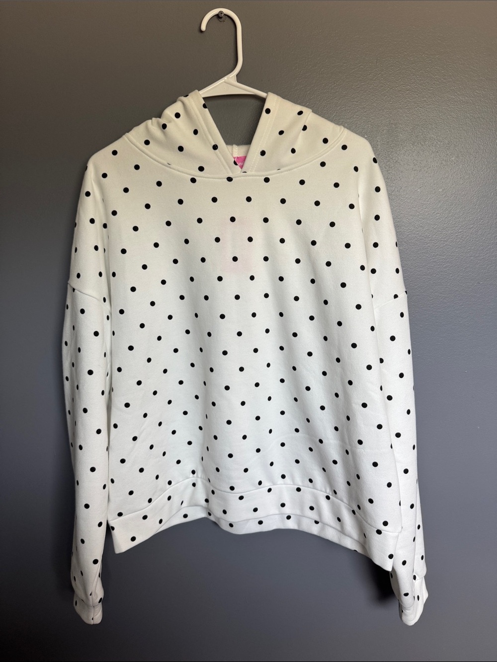 Edikted White Polka Dot Hoodie with Pink Script Logo - Picture 3 of 5